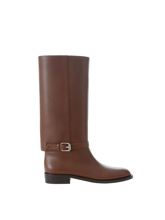 Burberry Ladies' Buckle Embellished Leather Tobacco Boots - Designed by Burberry Available to Buy at a Discounted Price on Moon Behind The Hill Online Designer Discount Store