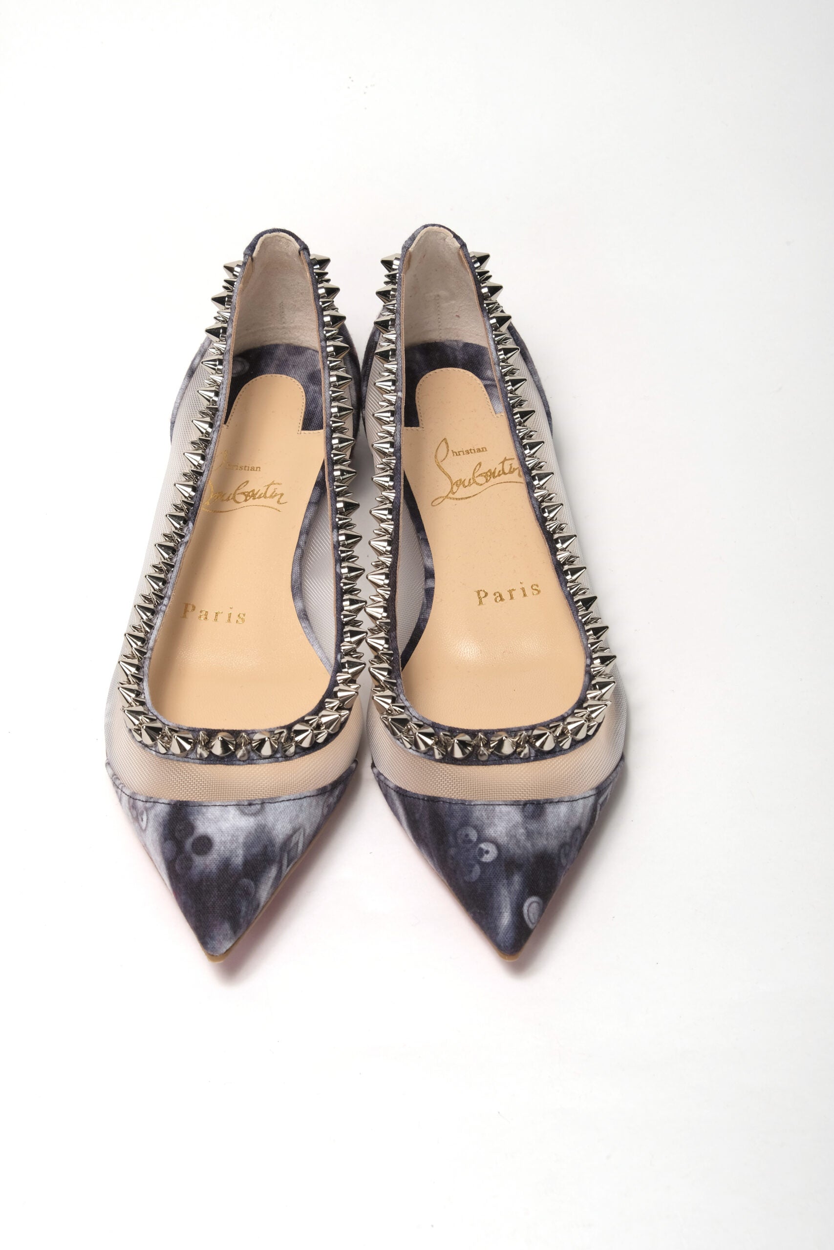 Christian Louboutin Multicolor Print Silver Flat Point Toe Shoe - Designed by Christian Louboutin Available to Buy at a Discounted Price on Moon Behind The Hill Online Designer Discount Store