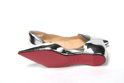 Christian Louboutin Silver Patentleather Flat Point Toe Shoe - Designed by Christian Louboutin Available to Buy at a Discounted Price on Moon Behind The Hill Online Designer Discount Store