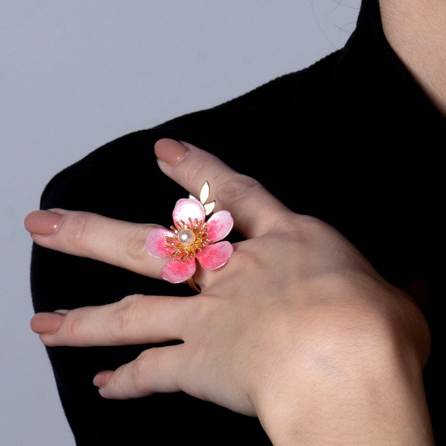 Cherry Blossom Sakura Pearl Ring - Designed by Upcycle with Jing Available to Buy at a Discounted Price on Moon Behind The Hill Online Designer Discount Store