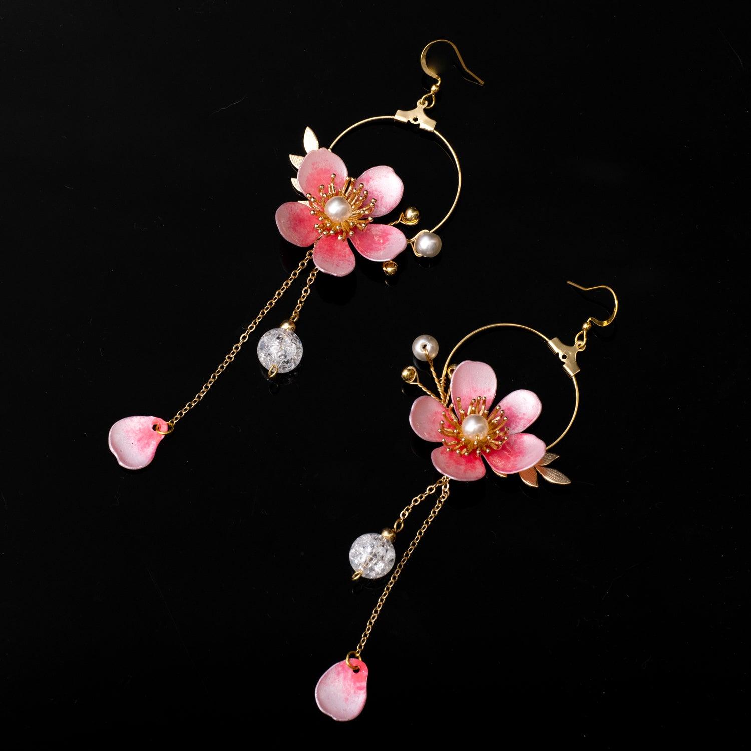 Cherry Blossom Sakura Moon Drop Earrings - Designed by Upcycle with Jing Available to Buy at a Discounted Price on Moon Behind The Hill Online Designer Discount Store
