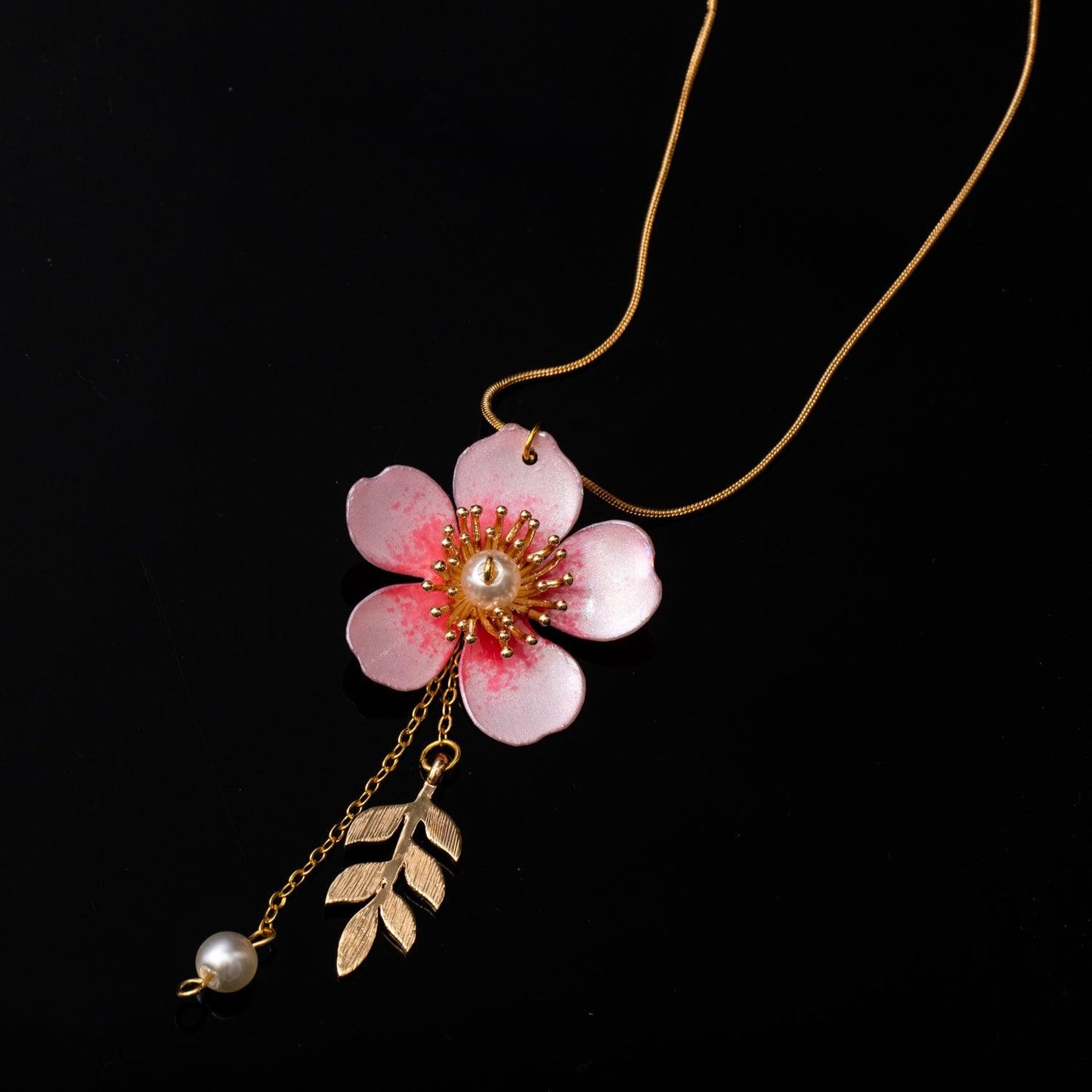Cherry Blossom Sakura Spring Drop Necklace - Designed by Upcycle with Jing Available to Buy at a Discounted Price on Moon Behind The Hill Online Designer Discount Store