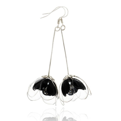 Clear & Black Double-flower Drop Earrings - Designed by Upcycle with Jing Available to Buy at a Discounted Price on Moon Behind The Hill Online Designer Discount Store