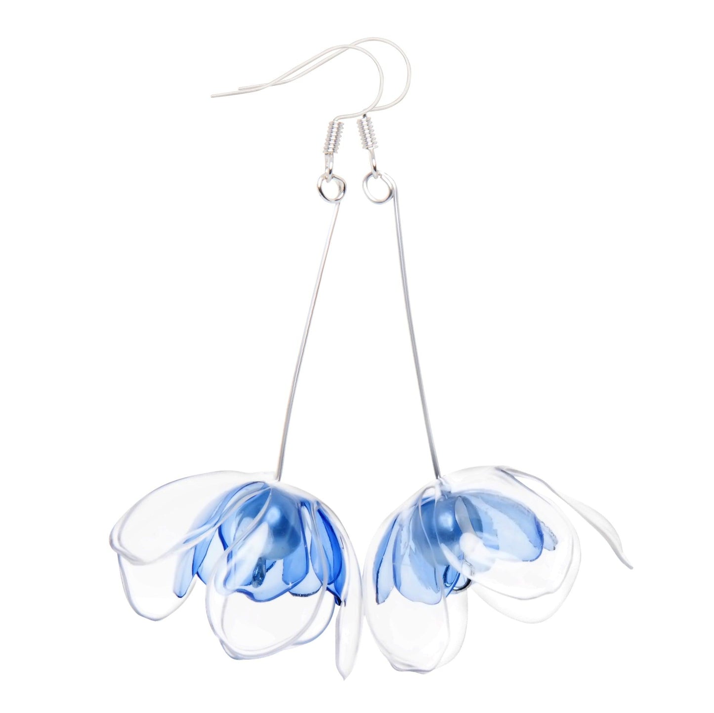 Clear & Blue Double-flowers Drop Earrings - Designed by Upcycle with Jing Available to Buy at a Discounted Price on Moon Behind The Hill Online Designer Discount Store