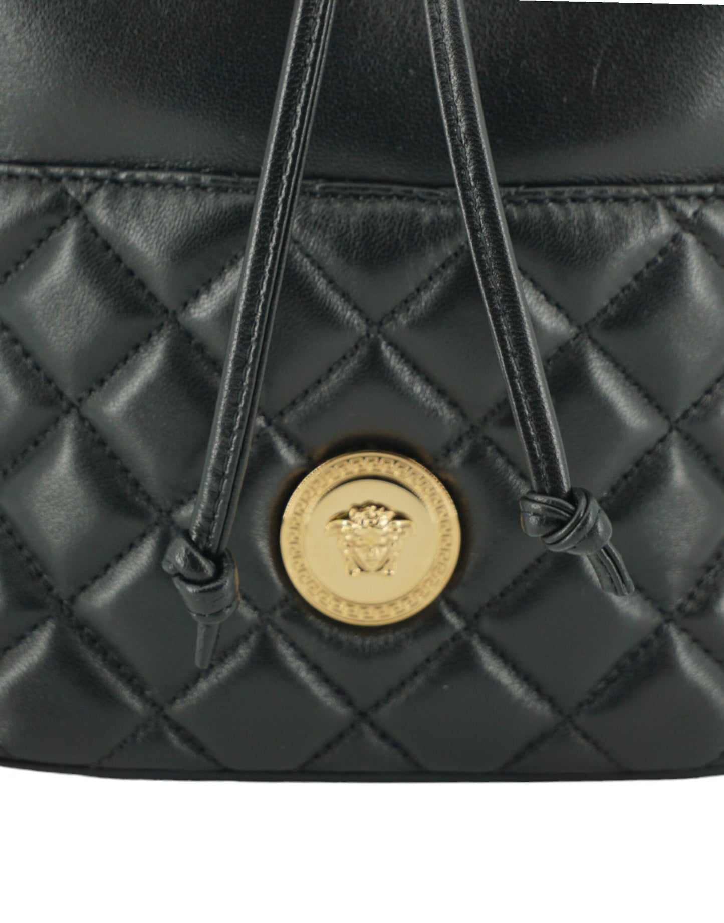Black Calf Leather Small Bucket Shoulder Bag
