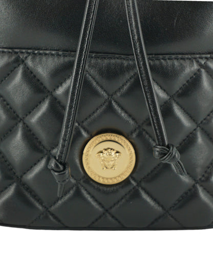 Black Calf Leather Small Bucket Shoulder Bag