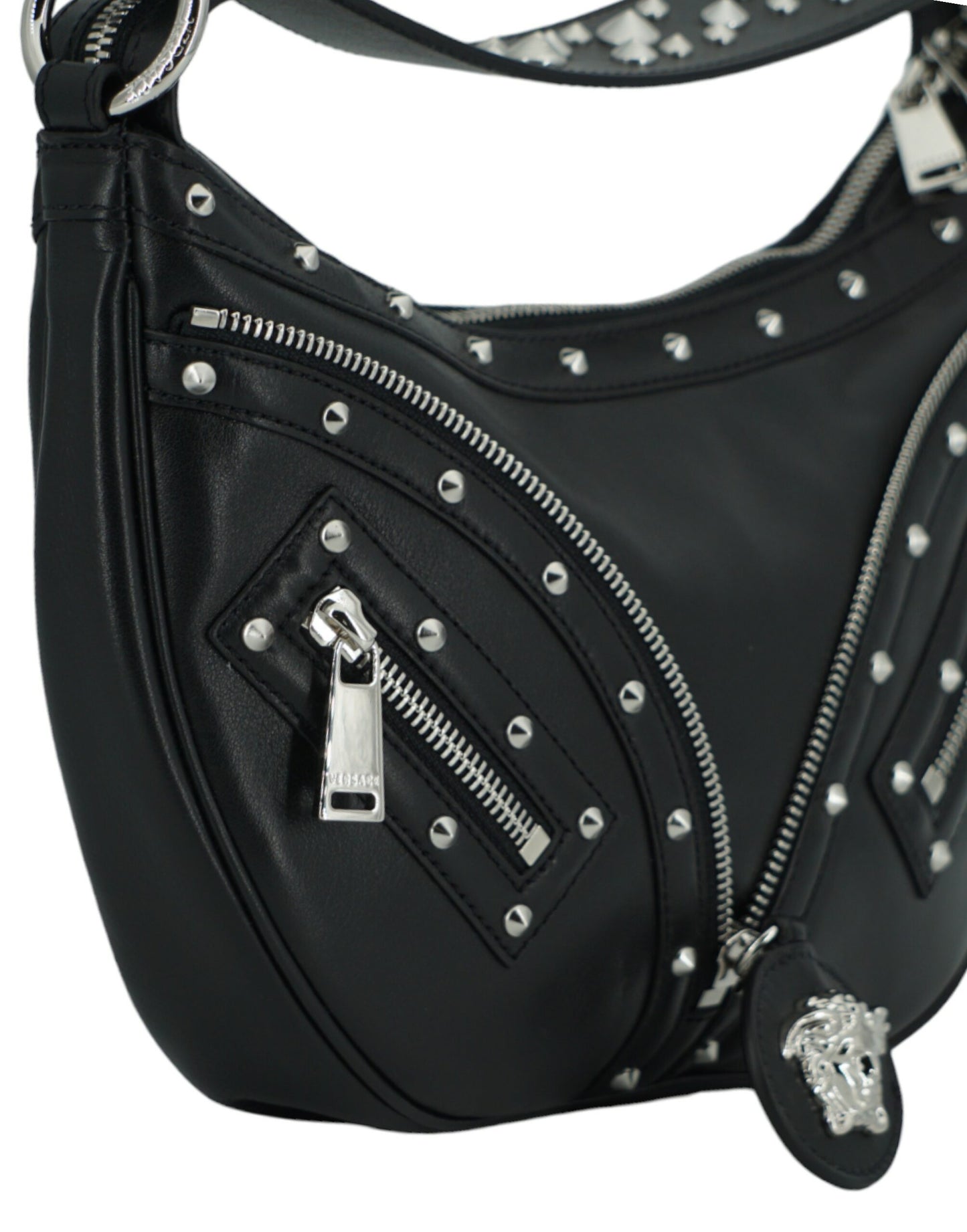 Black Calf Leather Small Hobo Shoulder Bag