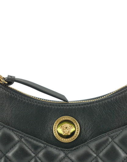 Black Leather Half Moon Shoulder Bag