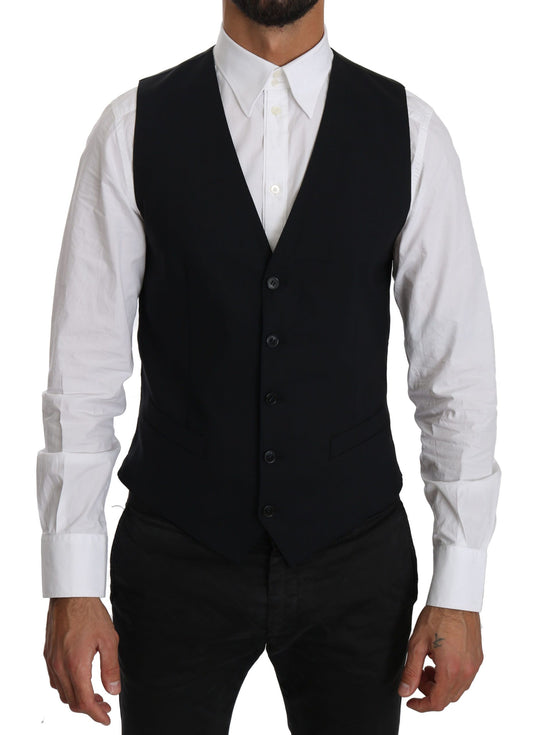 Blue Wool Waistcoat Formal Gilet Vest - Designed by Dolce & Gabbana Available to Buy at a Discounted Price on Moon Behind The Hill Online Designer Discount Store