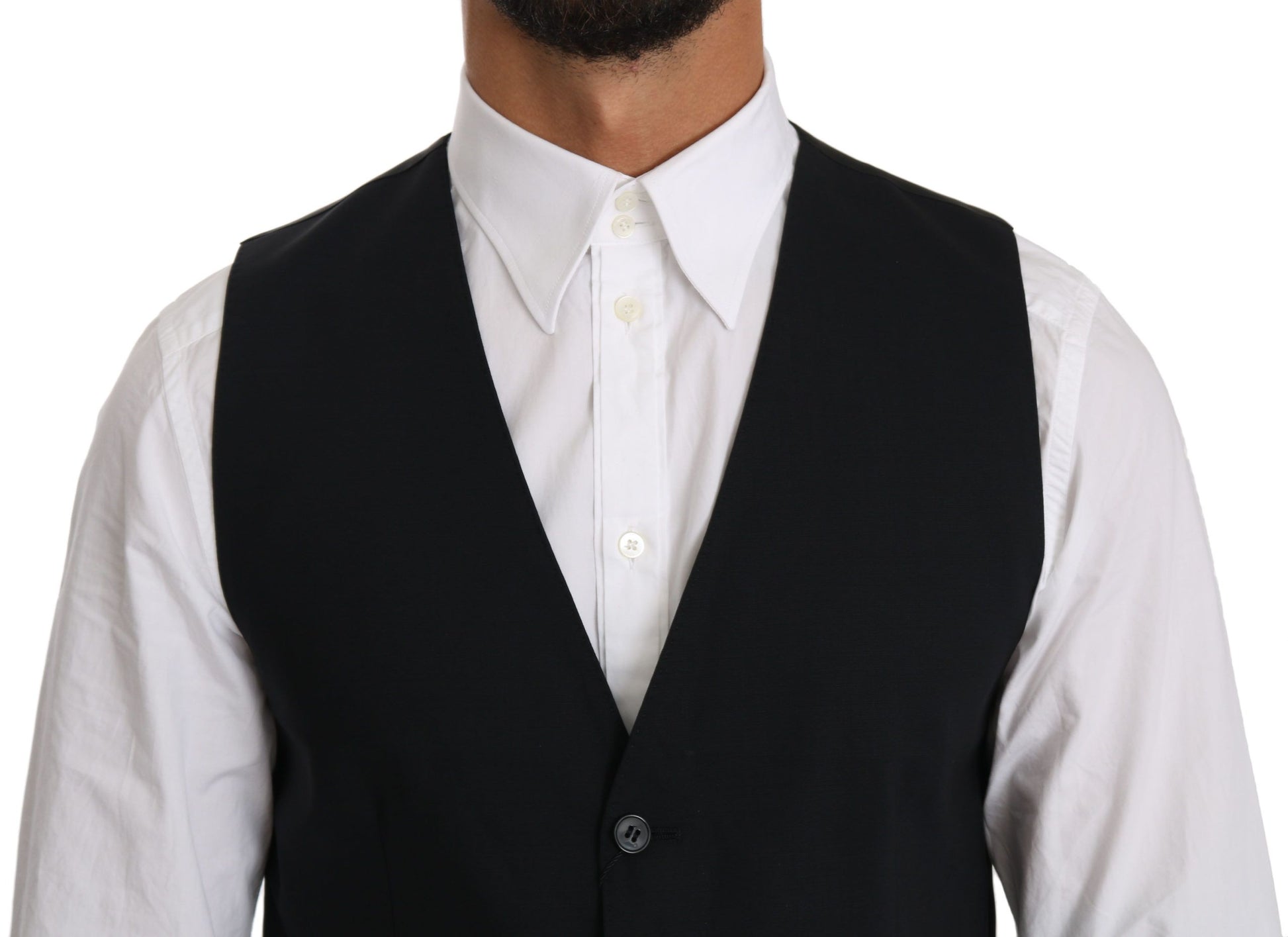 Blue Wool Waistcoat Formal Gilet Vest - Designed by Dolce & Gabbana Available to Buy at a Discounted Price on Moon Behind The Hill Online Designer Discount Store