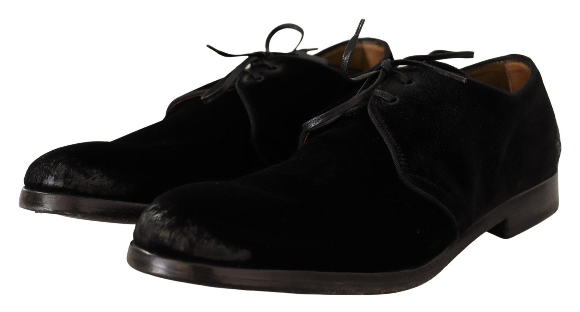 Black Velvet Lace Up Aged Style Derby Shoes - Designed by Dolce & Gabbana Available to Buy at a Discounted Price on Moon Behind The Hill Online Designer Discount Store