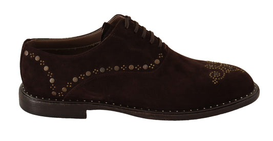 Brown Suede Marsala Derby Studded Shoes - Designed by Dolce & Gabbana Available to Buy at a Discounted Price on Moon Behind The Hill Online Designer Discount Store