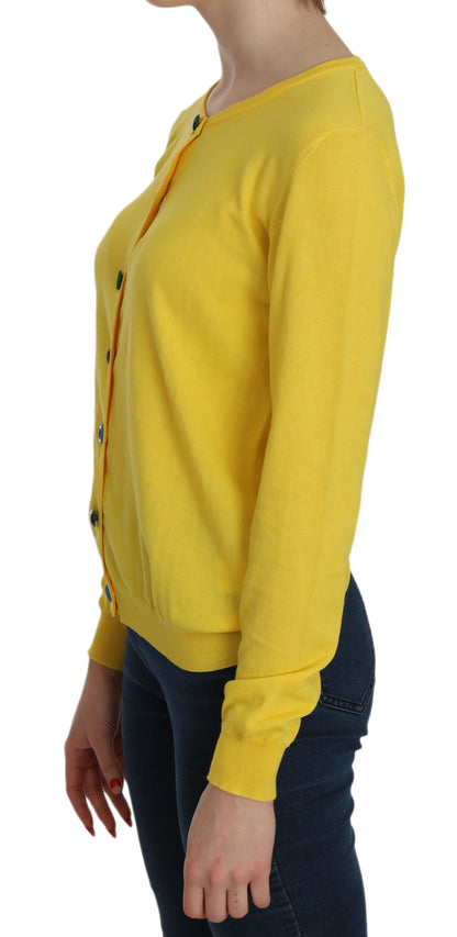 Jucca Yellow Cotton Button Front Long Sleeve Sweater