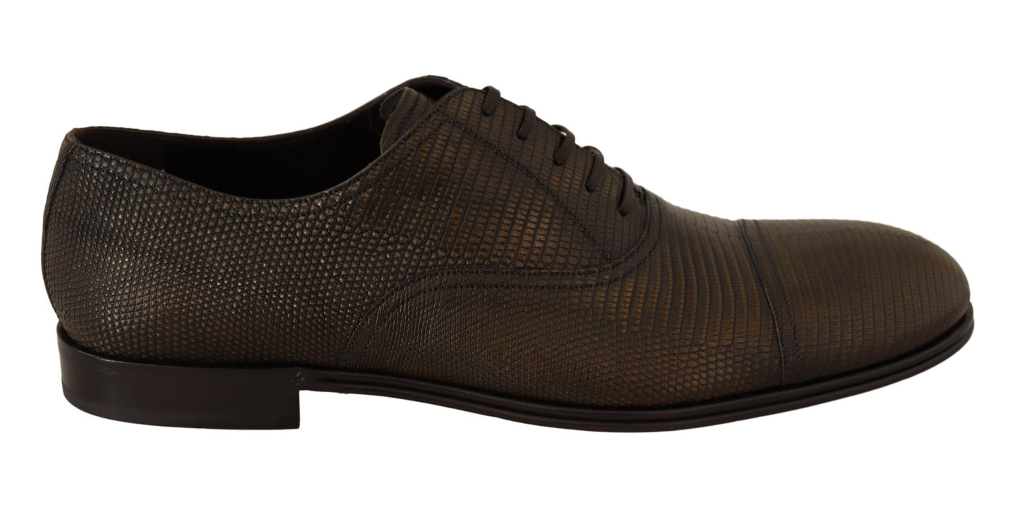 Brown Lizard Leather Dress Oxford Shoes - Designed by Dolce & Gabbana Available to Buy at a Discounted Price on Moon Behind The Hill Online Designer Discount Store