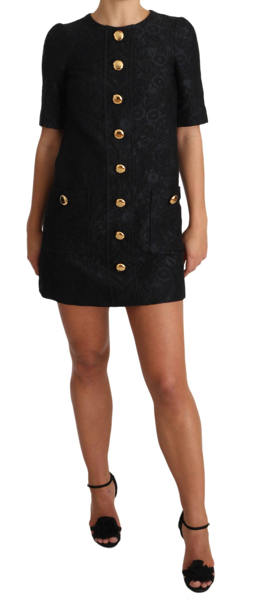 Black Button Embellished Jacquard Mini Dress - Designed by Dolce & Gabbana Available to Buy at a Discounted Price on Moon Behind The Hill Online Designer Discount Store