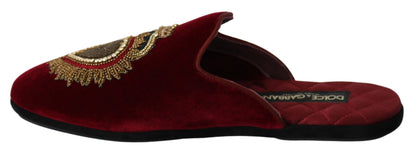 Red Velvet Sacred Heart Embroidery Slides Shoes