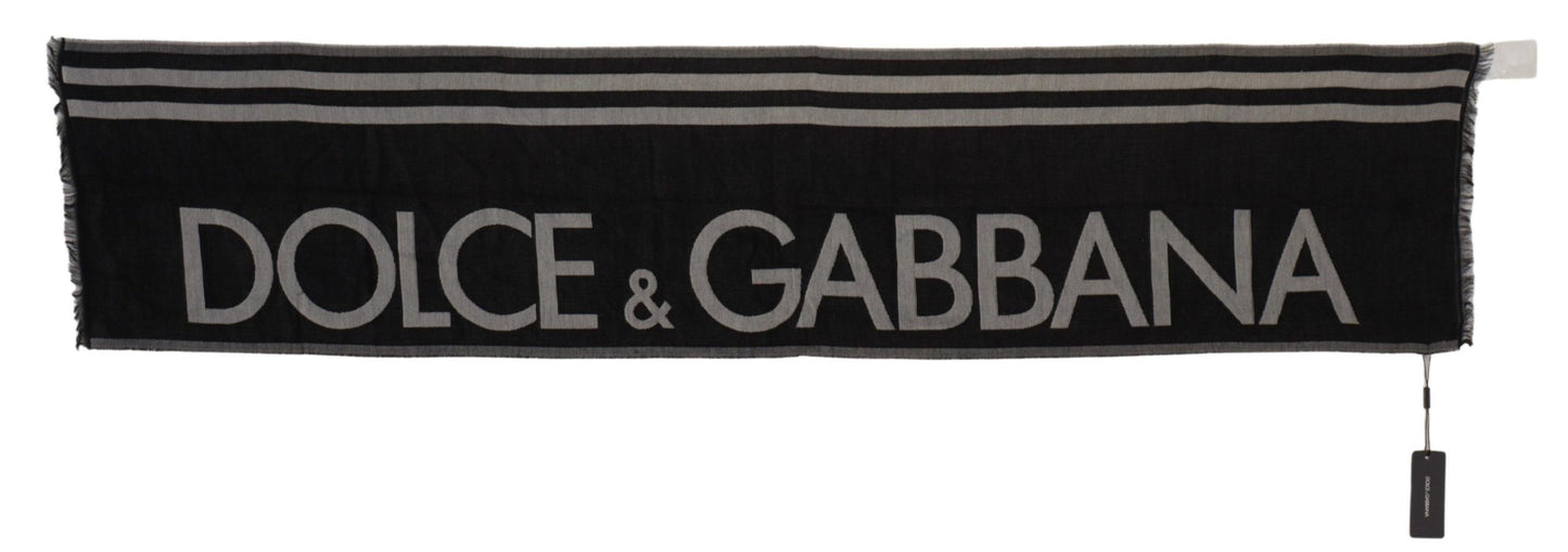 Dolce & Gabbana Black Gray Cotton Modal Jacquard Logo Wrap Scarf - Designed by Dolce & Gabbana Available to Buy at a Discounted Price on Moon Behind The Hill Online Designer Discount Store