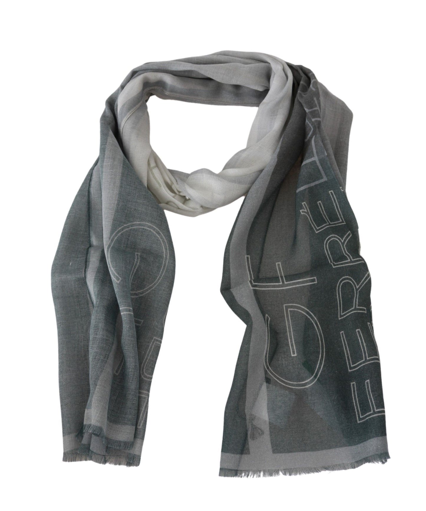 GF Ferre Grey Wool Viscose Foulard Patterned Branded Scarf - Designed by GF Ferre Available to Buy at a Discounted Price on Moon Behind The Hill Online Designer Discount Store