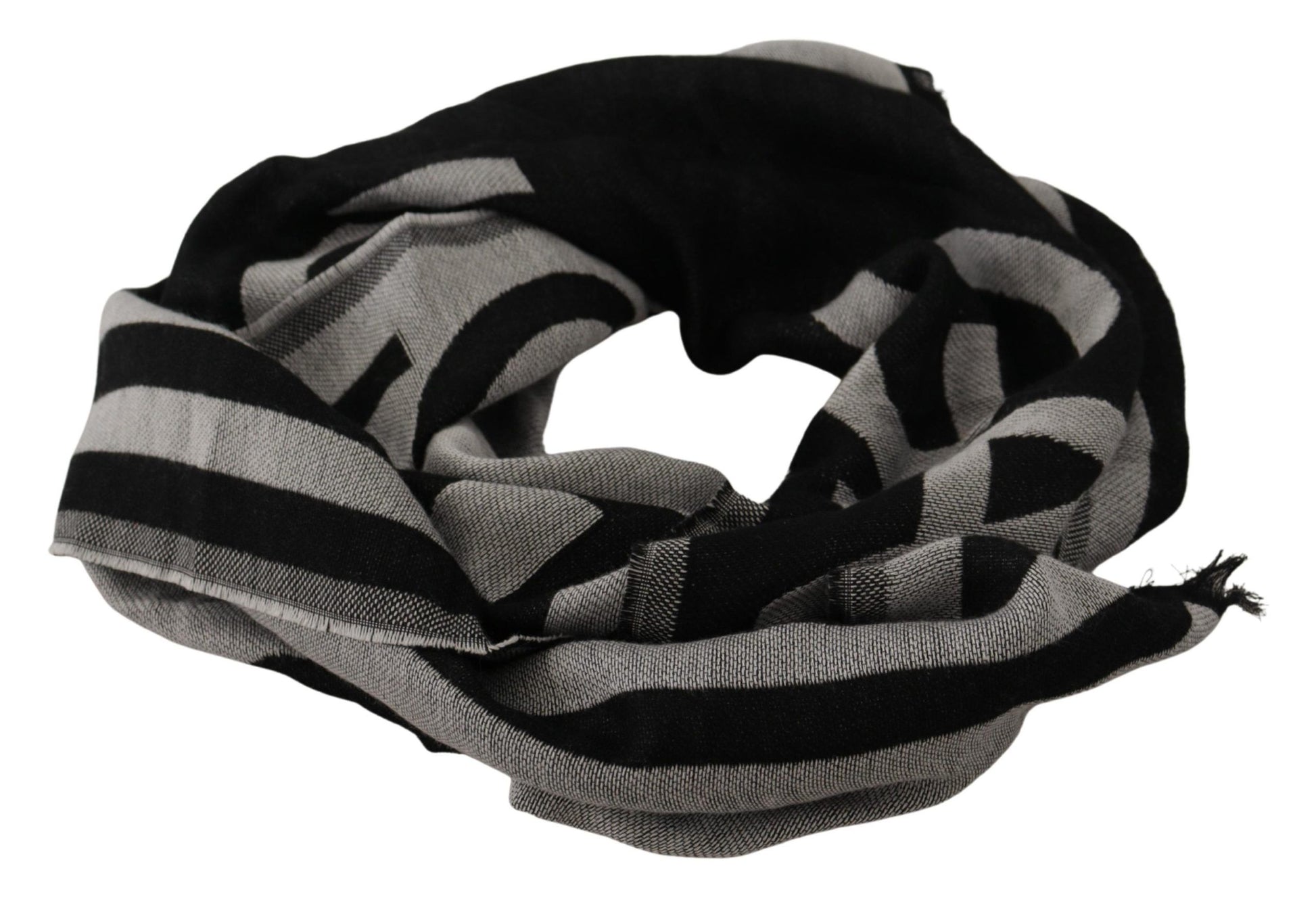 Dolce & Gabbana Black Gray Cotton Modal Jacquard Logo Wrap Scarf - Designed by Dolce & Gabbana Available to Buy at a Discounted Price on Moon Behind The Hill Online Designer Discount Store