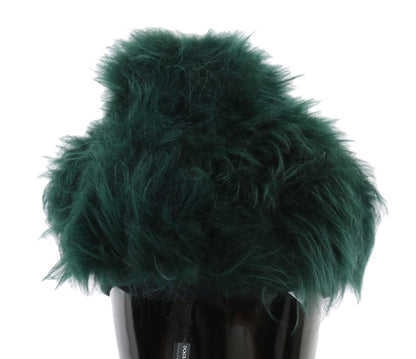 Green Fur DG Logo Embroidered Cloche Hat - Designed by Dolce & Gabbana Available to Buy at a Discounted Price on Moon Behind The Hill Online Designer Discount Store