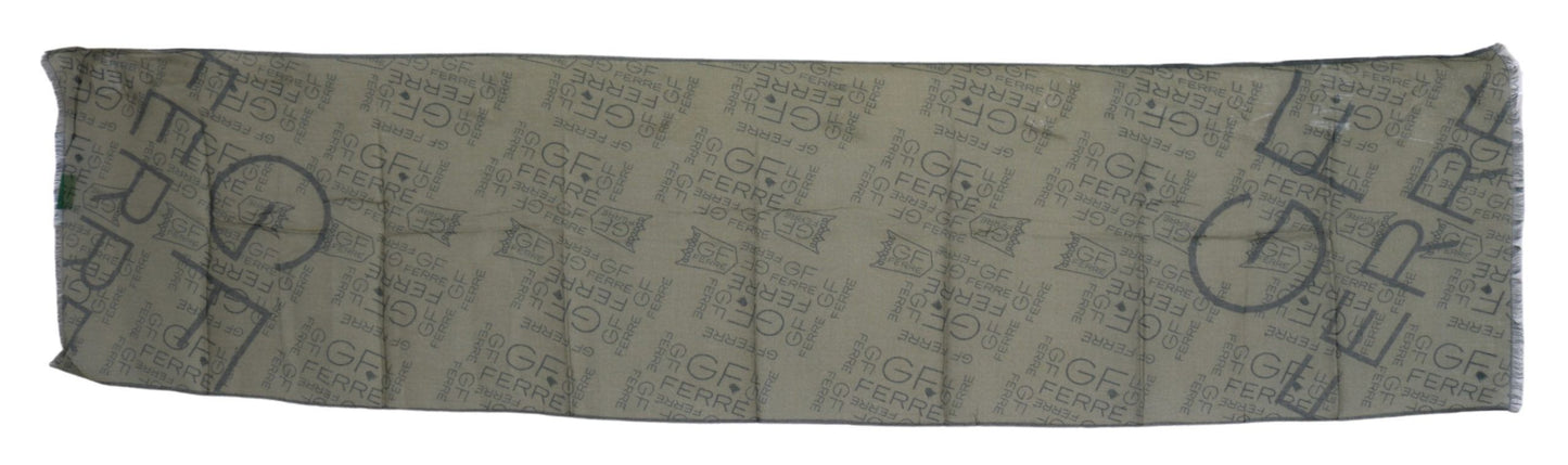 GF Ferre Green Wool Viscose Foulard Patterned Branded Scarf - Designed by GF Ferre Available to Buy at a Discounted Price on Moon Behind The Hill Online Designer Discount Store
