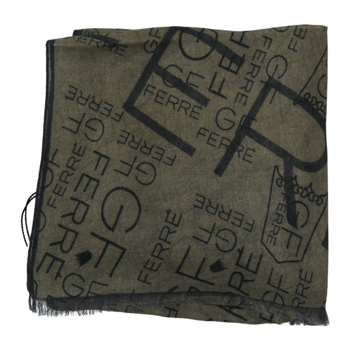 GF Ferre Green Wool Viscose Foulard Patterned Branded Scarf - Designed by GF Ferre Available to Buy at a Discounted Price on Moon Behind The Hill Online Designer Discount Store
