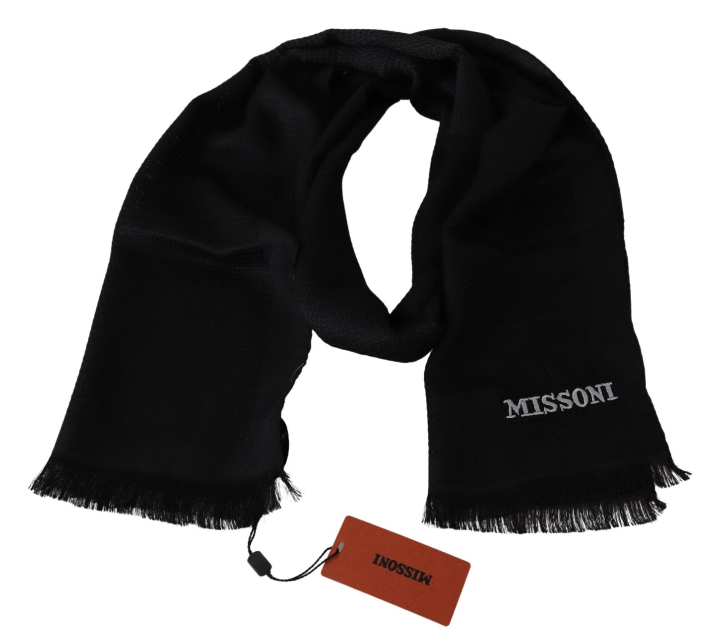 Missoni Men's Black Wool Blend Unisex Neck Wrap Fringes Men's Scarf