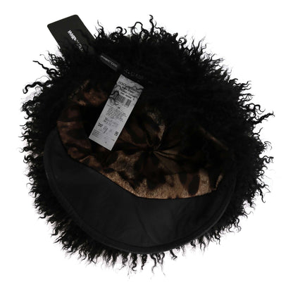 Black Tibet Lamb Fur Leather Gatsby Hat - Designed by Dolce & Gabbana Available to Buy at a Discounted Price on Moon Behind The Hill Online Designer Discount Store