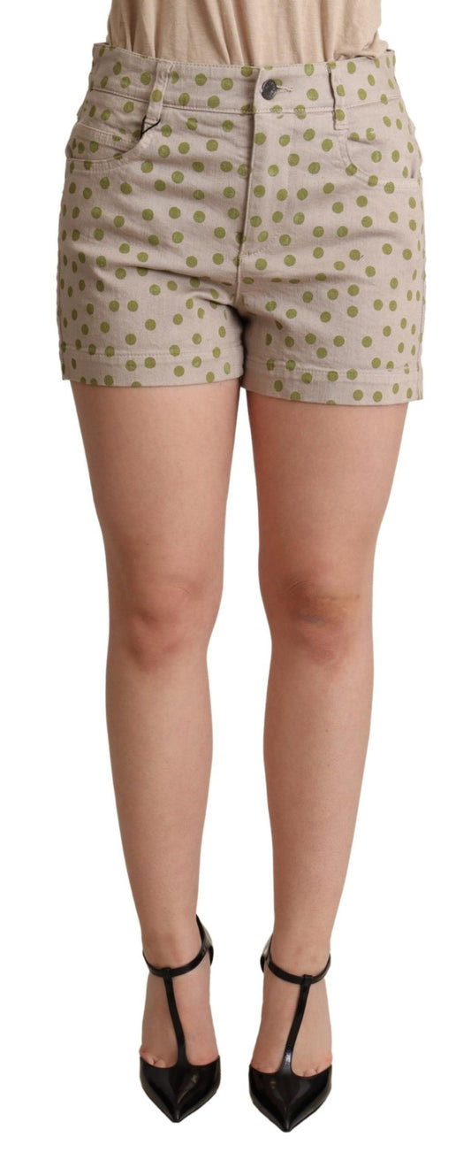 Beige Polka Dots Denim Cotton Stretch Shorts - Designed by Dolce & Gabbana Available to Buy at a Discounted Price on Moon Behind The Hill Online Designer Discount Store