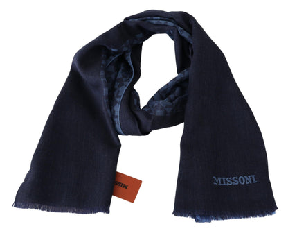 Missoni Men's Navy Wool Knit Unisex Neck Wrap Fringe Shawl Men's Scarf