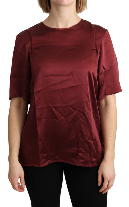Bordeaux Roundneck Blouse Silk Top - Designed by Dolce & Gabbana Available to Buy at a Discounted Price on Moon Behind The Hill Online Designer Discount Store