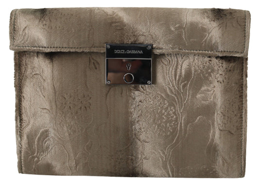 Beige Velvet Floral Leather Men Document Briefcase - Designed by Dolce & Gabbana Available to Buy at a Discounted Price on Moon Behind The Hill Online Designer Discount Store