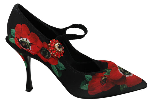 Dolce & Gabbana Black Red Floral Mary Janes Pumps Shoes - Designed by Dolce & Gabbana Available to Buy at a Discounted Price on Moon Behind The Hill Online Designer Discount Store