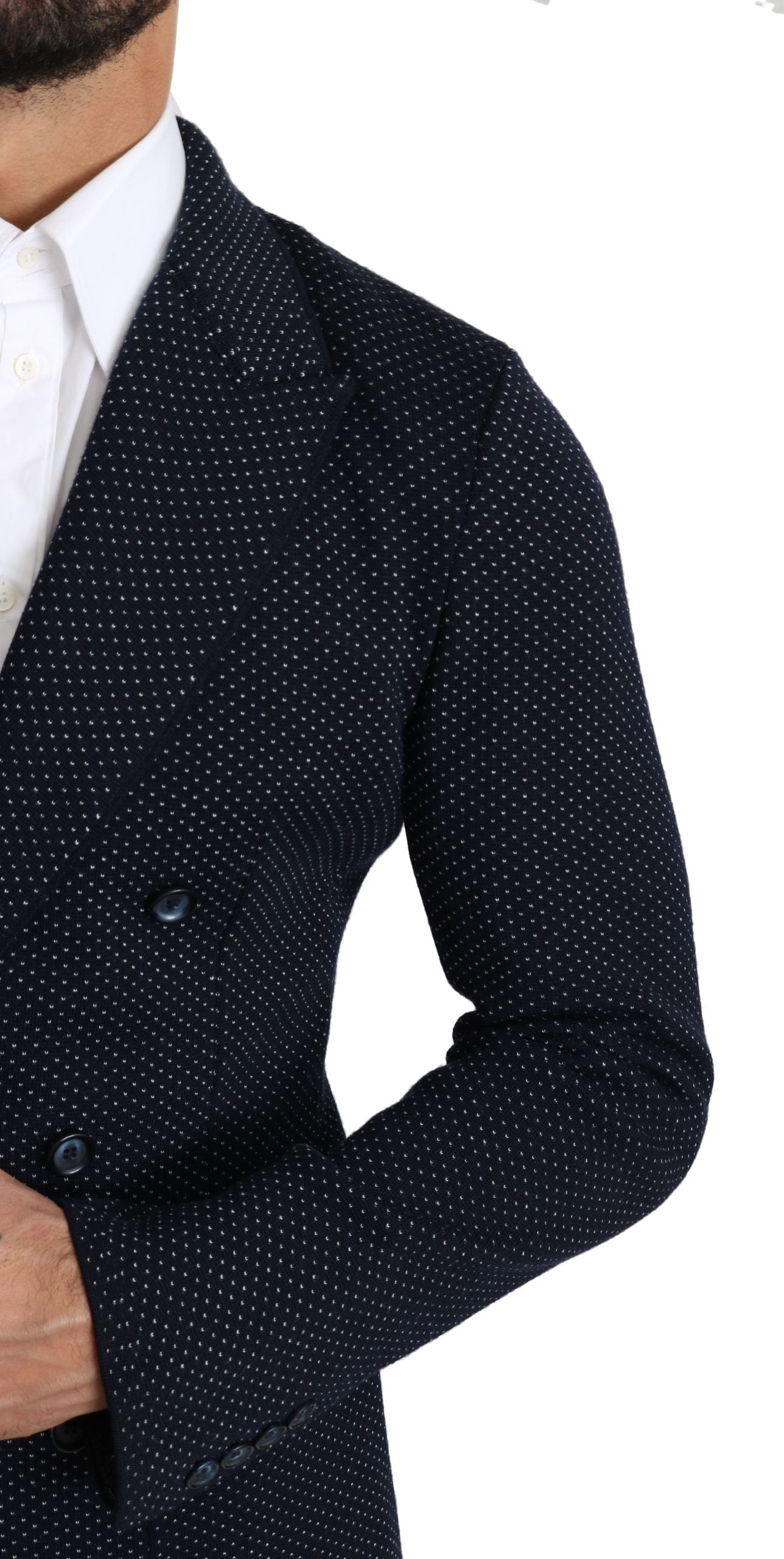 Dark Blue Dotted Double Breasted Coat Blazer - Designed by Dolce & Gabbana Available to Buy at a Discounted Price on Moon Behind The Hill Online Designer Discount Store