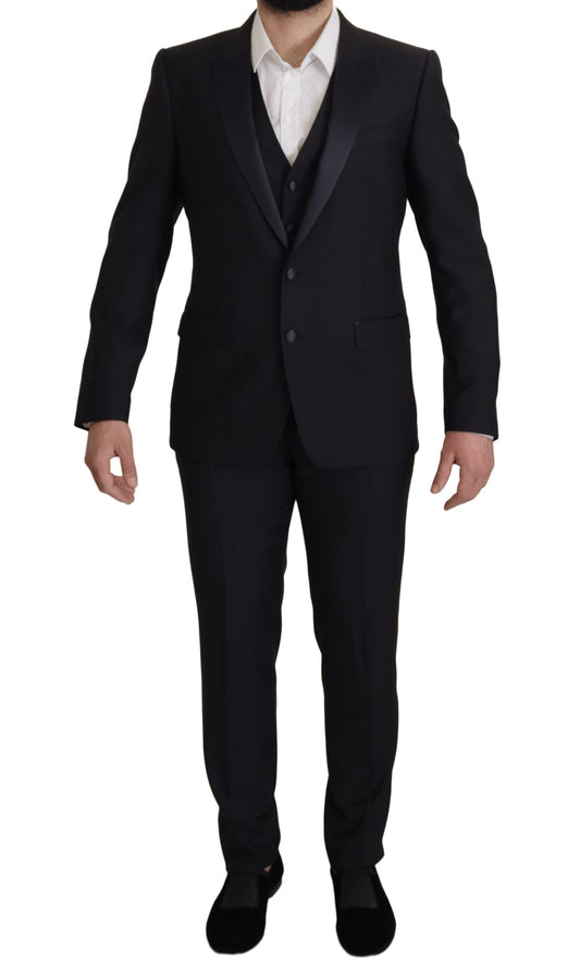 Dolce & Gabbana Men's Black Virgin Wool Formal 3 Piece Suit - Designed by Dolce & Gabbana Available to Buy at a Discounted Price on Moon Behind The Hill Online Designer Discount Store