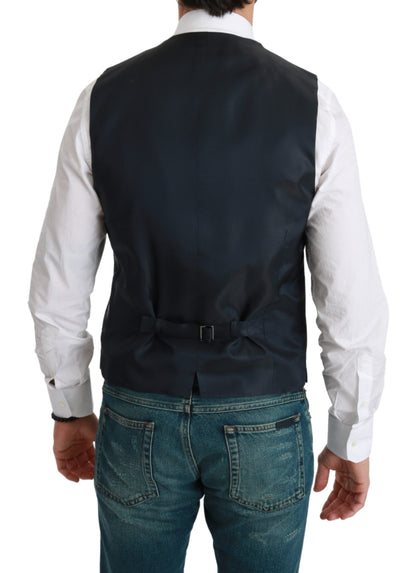 Blue Waistcoat Formal Stretch Wool Vest - Designed by Dolce & Gabbana Available to Buy at a Discounted Price on Moon Behind The Hill Online Designer Discount Store