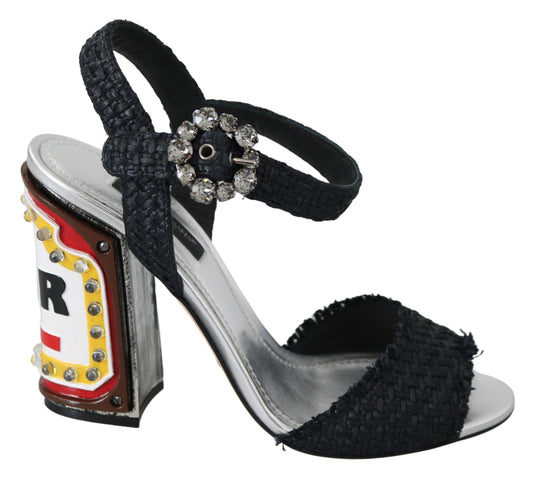 Black Crystals LED LIGHTS Sandals Shoes - Designed by Dolce & Gabbana Available to Buy at a Discounted Price on Moon Behind The Hill Online Designer Discount Store