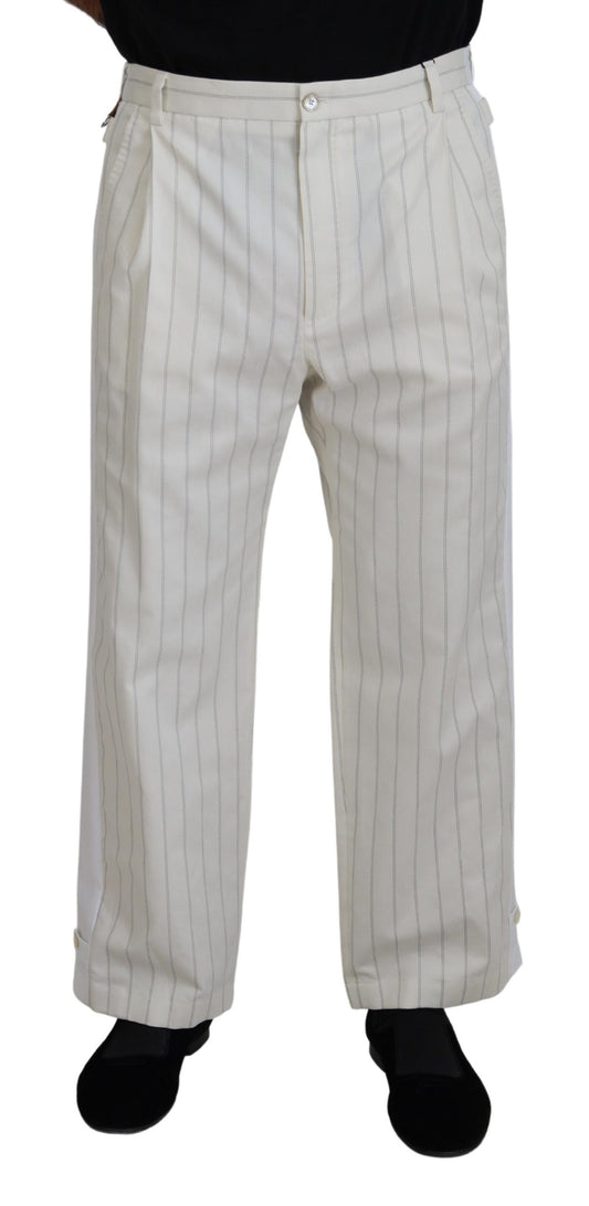 Dolce & Gabbana Men's White Cotton Striped Formal Pants - Designed by Dolce & Gabbana Available to Buy at a Discounted Price on Moon Behind The Hill Online Designer Discount Store
