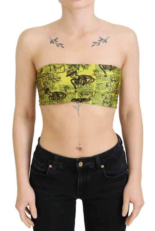John Galliano Yellow Newspaper Print Cropped Blouse - Designed by John Galliano Available to Buy at a Discounted Price on Moon Behind The Hill Online Designer Discount Store