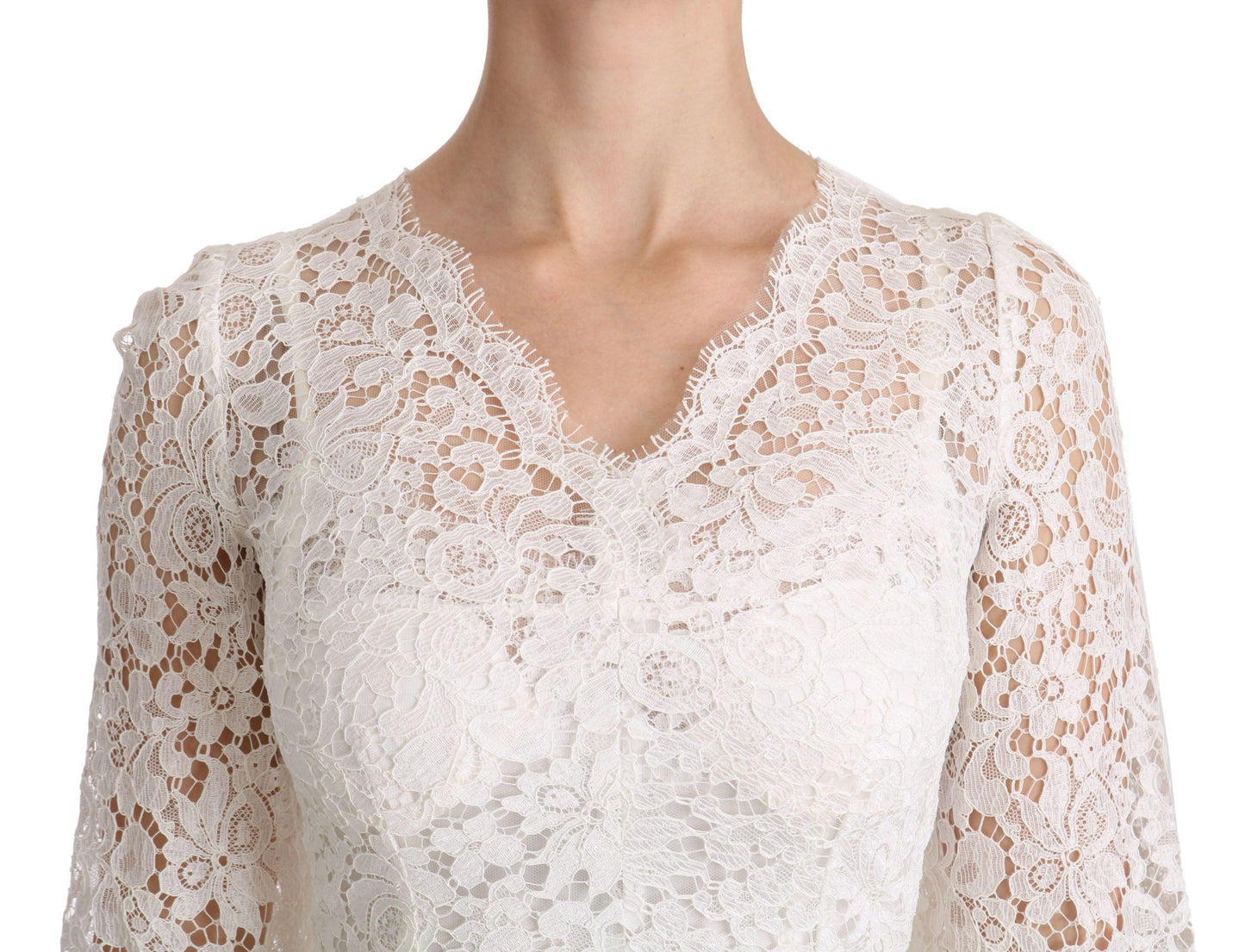 White Floral Lace Shift V-neck Mini Dress