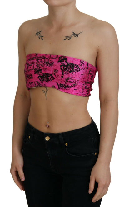 John Galliano Pink Newspaper Print Bra Cropped Blouse - Designed by John Galliano Available to Buy at a Discounted Price on Moon Behind The Hill Online Designer Discount Store