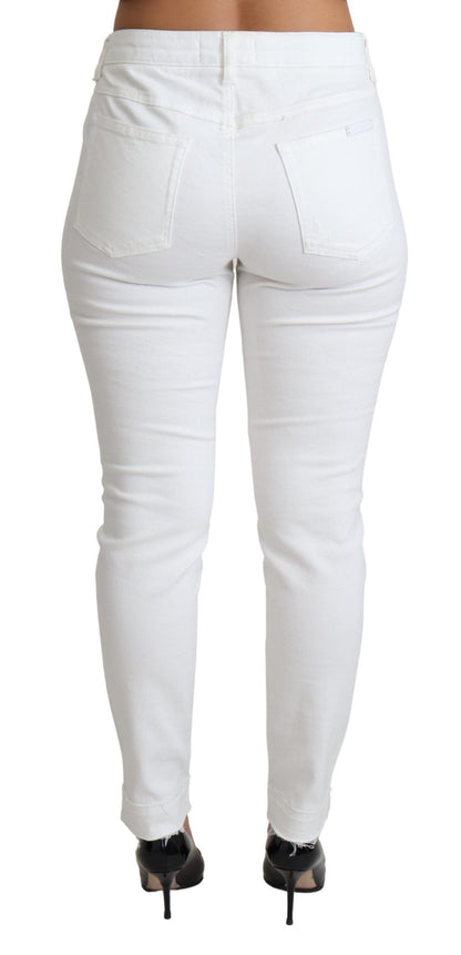 White Tattered Skinny Denim Cotton Stretch Jeans