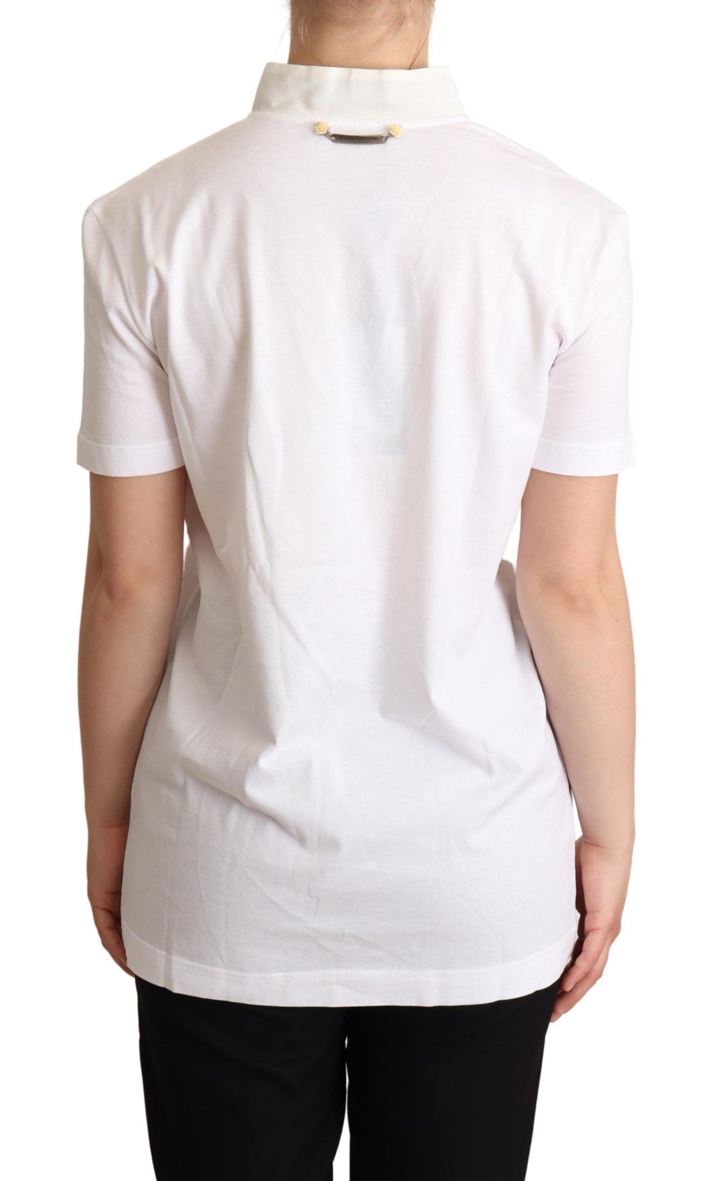White Cotton Silk Blend Ascot Collar T-shirt