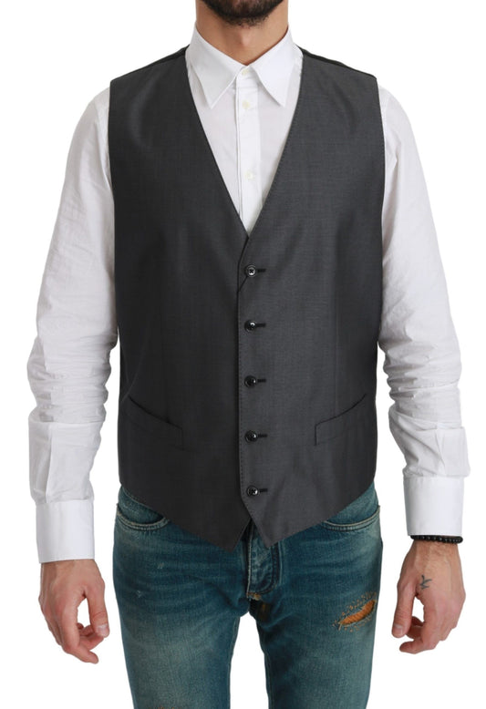 Gray Waistcoat Formal Stretch Wool Vest - Designed by Dolce & Gabbana Available to Buy at a Discounted Price on Moon Behind The Hill Online Designer Discount Store
