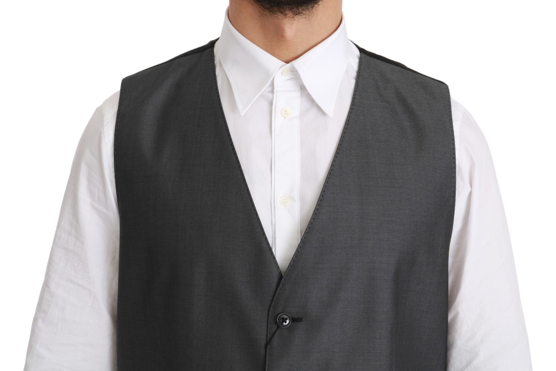 Gray Waistcoat Formal Stretch Wool Vest - Designed by Dolce & Gabbana Available to Buy at a Discounted Price on Moon Behind The Hill Online Designer Discount Store