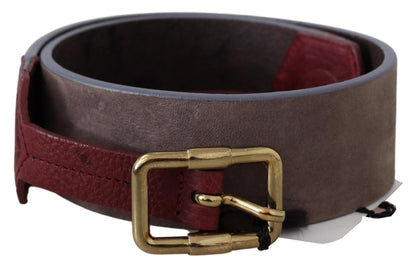 Brown Leather Wide Gold Chrome Logo Buckle Belt - Designed by GF Ferre Available to Buy at a Discounted Price on Moon Behind The Hill Online Designer Discount Store