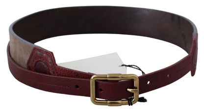 Brown Leather Wide Gold Chrome Logo Buckle Belt - Designed by GF Ferre Available to Buy at a Discounted Price on Moon Behind The Hill Online Designer Discount Store