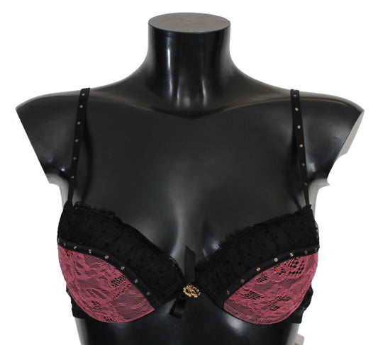 Black Pink Lace Push Up Bra Underwear - Designed by Roberto Cavalli Available to Buy at a Discounted Price on Moon Behind The Hill Online Designer Discount Store