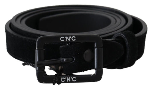 Black Leather Velvet Buckle Waist Belt - Designed by Costume National Available to Buy at a Discounted Price on Moon Behind The Hill Online Designer Discount Store
