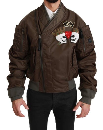 Brown Beaded Crown Skull Logo Jacket - Designed by Dolce & Gabbana Available to Buy at a Discounted Price on Moon Behind The Hill Online Designer Discount Store